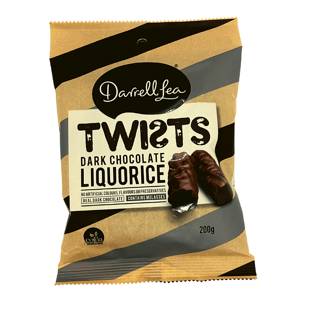 Darrell Lea Dark Chocolate Liquorice Twists Darrell Lea Dark Chocolate Liquorice Twists 200 grams Hunter Valley Hampers