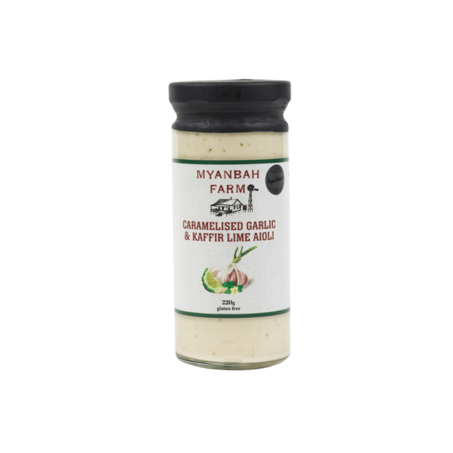 Caramelised Garlic and Lime Aioli by Myanbah Farm made in the hunter valley, NSW Australia