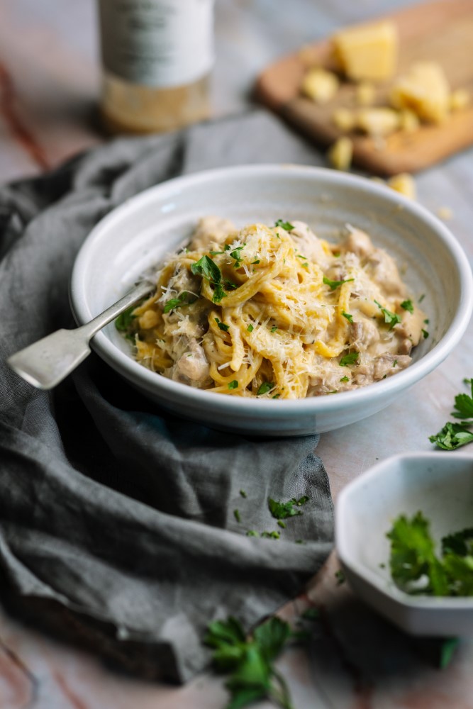 CREAMY CARBONARA 1 BY FINN'S KITCHEN (4) Creamy Carbonara by Finn's Kitchen is a A versatile creamy pasta sauce that tastes great just from the jar or add flavour such as chicken, guanciale, sauteed mushrooms, shallots or prawns.