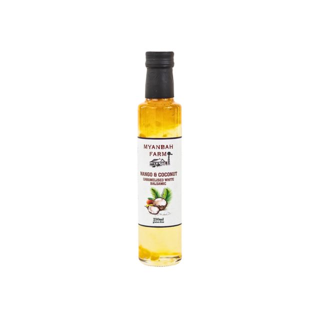 Mango & Coconut White Balsamic VInegar Caramelised Garlic and Lime Aioli by Myanbah Farm made in the hunter valley, NSW Australia