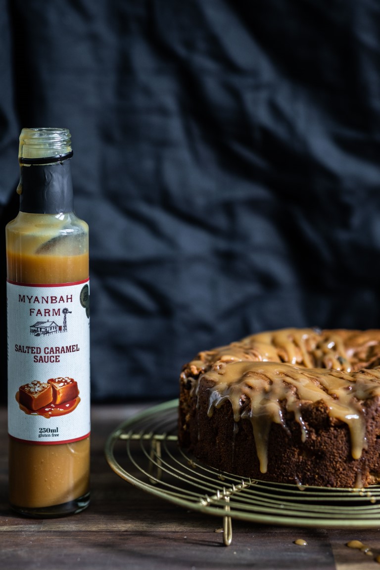 Salted Caramel Sauce - Styled 2 - Myanbah Spiced apple cake with salted caramel drizzle