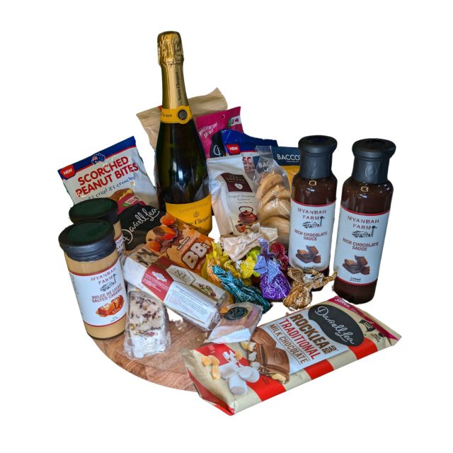 Sweet Lovers Masterpiece Gift Hamper - Bubbly plus a selection of gourmet sweets, sauces and Aussie Favourites, sure to delight any sweet tooth.